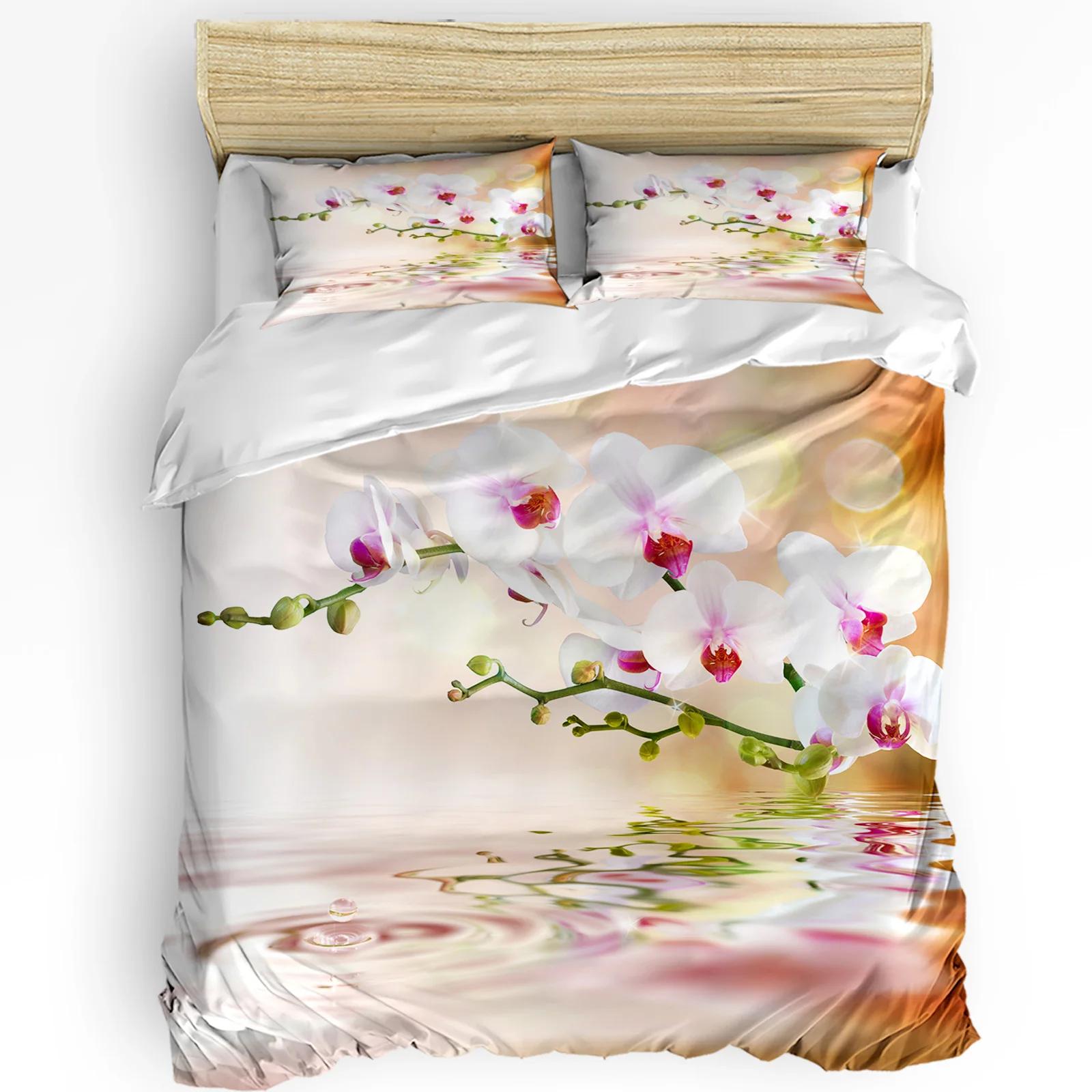 Water Orchid Flower Plant Bedding Set 3pcs Boys Girls Duvet Cover Pillowcase Kids Adult Quilt Cover Double Bed Set H